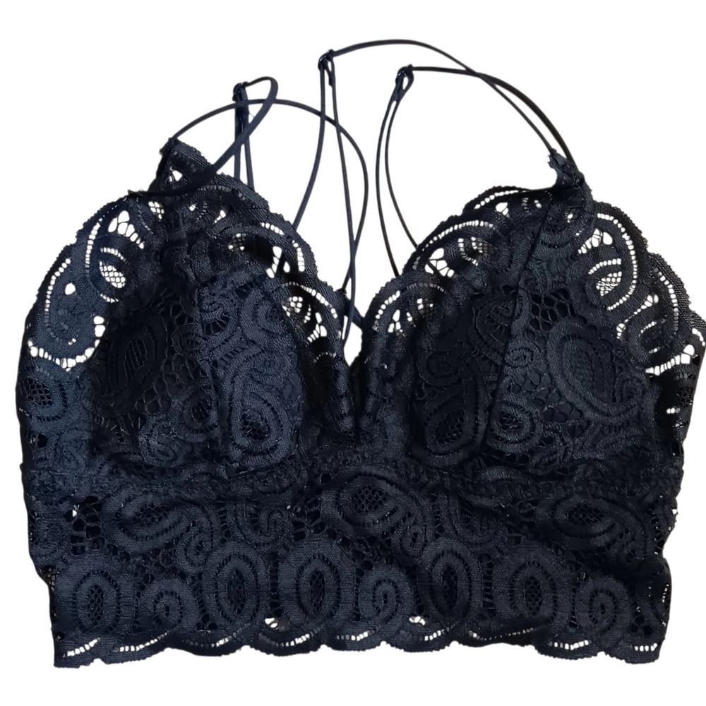 Victoria's Secret PINK Black Lace Crochet Bralette Strappy Spaghetti Strap XS